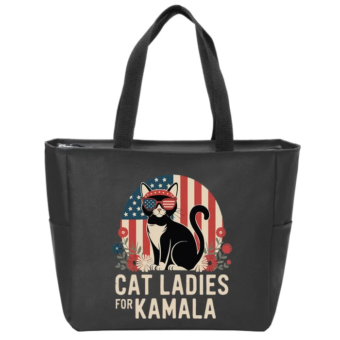 Funny Cat Ladies For Kamala Harris President Election Women Zip Tote Bag