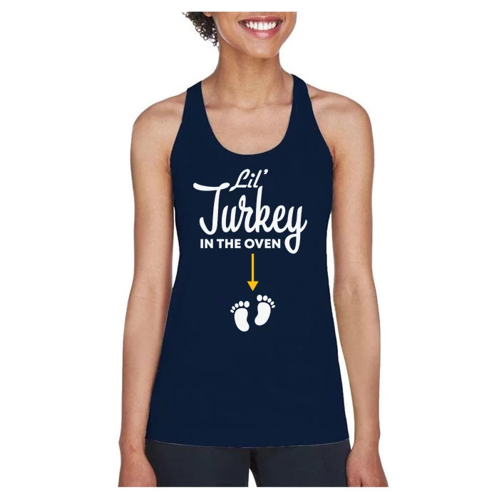 Funny Cute Lil Turkey In The Oven Pregnancy Graphics Women's Racerback Tank