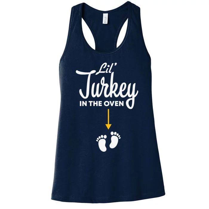 Funny Cute Lil Turkey In The Oven Pregnancy Graphics Women's Racerback Tank