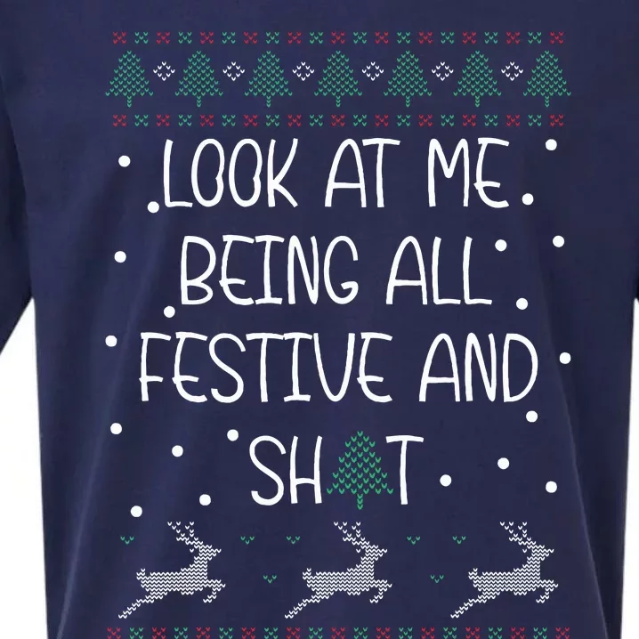 funny christmas look at me being all festive Humorous Xmas Sueded Cloud Jersey T-Shirt