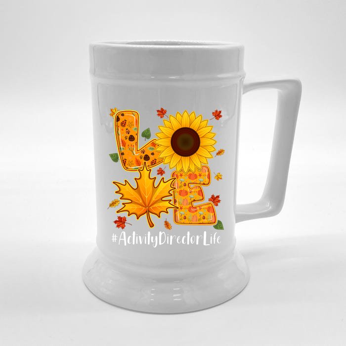 Funny Cute Love Activity Director Life Thanksgiving Autumn Fall Leaf Front & Back Beer Stein