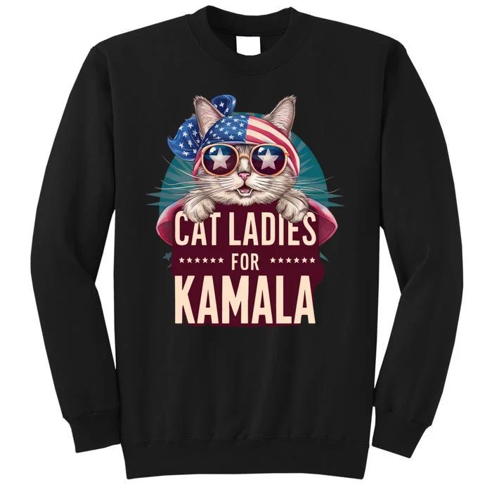 Funny Cat Ladies For Kamala American Flag Cute Cat Gift Sweatshirt