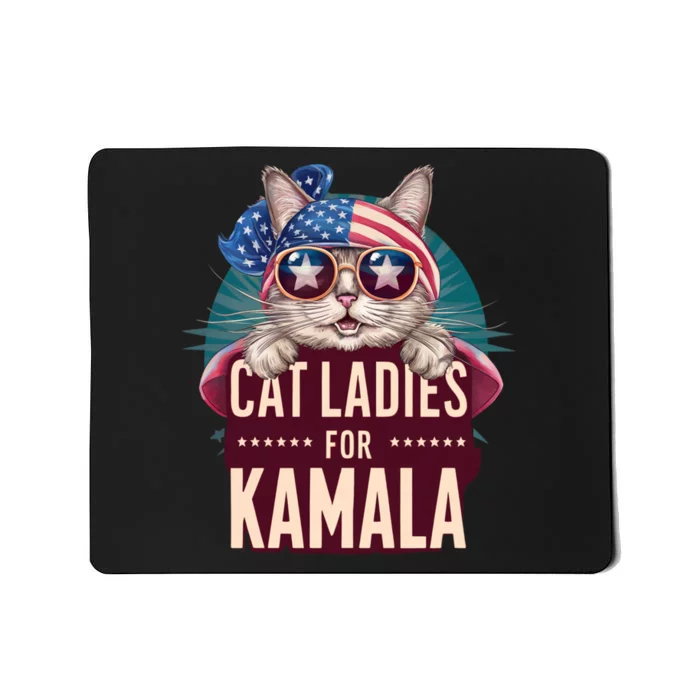 Funny Cat Ladies For Kamala American Flag Cute Cat Gift Mousepad