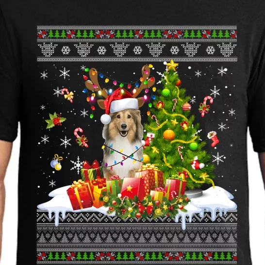 Funny Christmas Lights Sheltie Dog Funny Xmas Ugly Sweater Gift Pajama Set