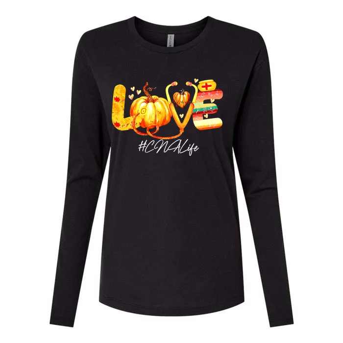 Funny Cute Love CNA Life Pumpkin Fall Autumn Thanksgiving Nursing Womens Cotton Relaxed Long Sleeve T-Shirt