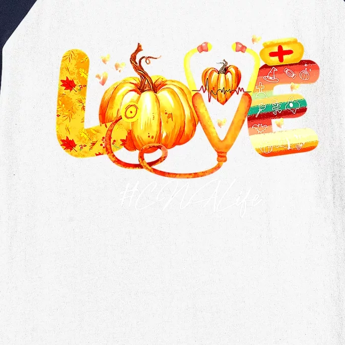 Funny Cute Love CNA Life Pumpkin Fall Autumn Thanksgiving Nursing Baseball Sleeve Shirt