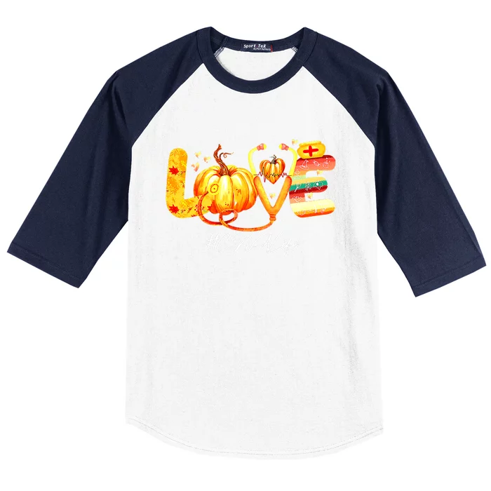 Funny Cute Love CNA Life Pumpkin Fall Autumn Thanksgiving Nursing Baseball Sleeve Shirt