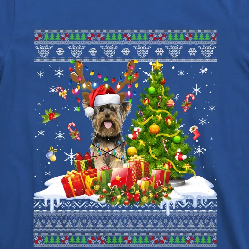 Funny Christmas Lights Yorkie Dog Funny Xmas Ugly Sweater Gift T-Shirt