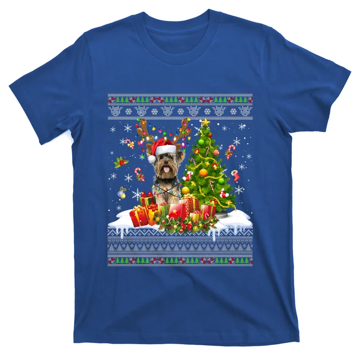 Funny Christmas Lights Yorkie Dog Funny Xmas Ugly Sweater Gift T-Shirt