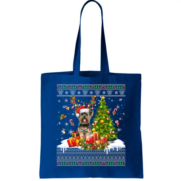 Funny Christmas Lights Yorkie Dog Funny Xmas Ugly Sweater Gift Tote Bag