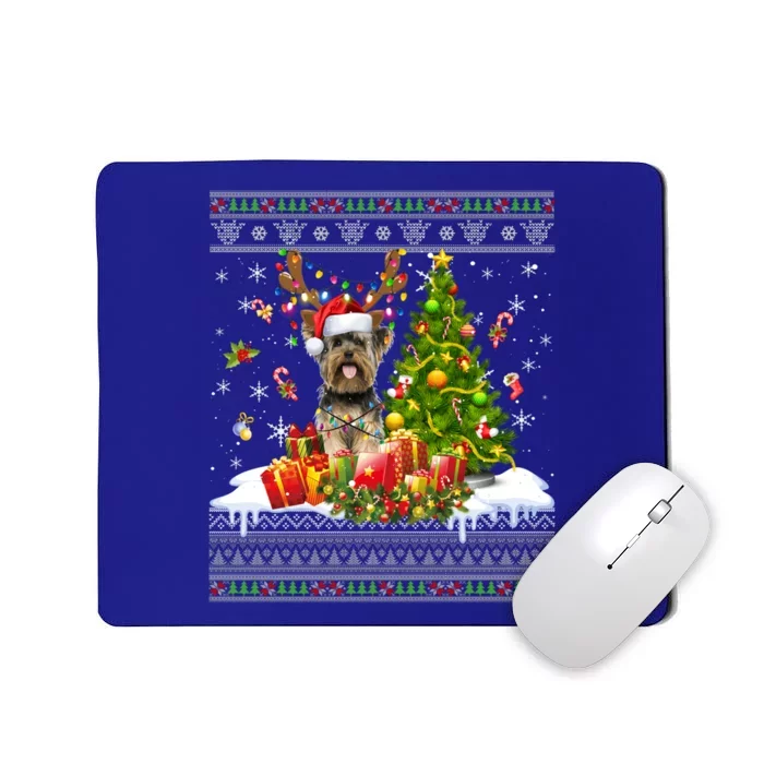 Funny Christmas Lights Yorkie Dog Funny Xmas Ugly Sweater Gift Mousepad