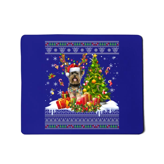 Funny Christmas Lights Yorkie Dog Funny Xmas Ugly Sweater Gift Mousepad