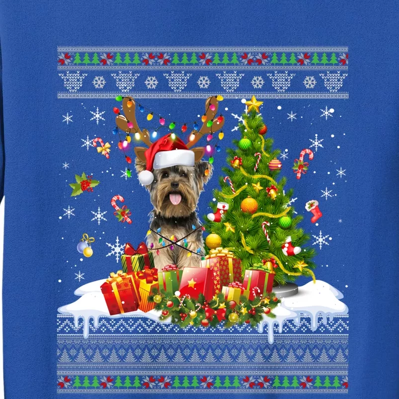 Funny Christmas Lights Yorkie Dog Funny Xmas Ugly Sweater Gift Tall Sweatshirt