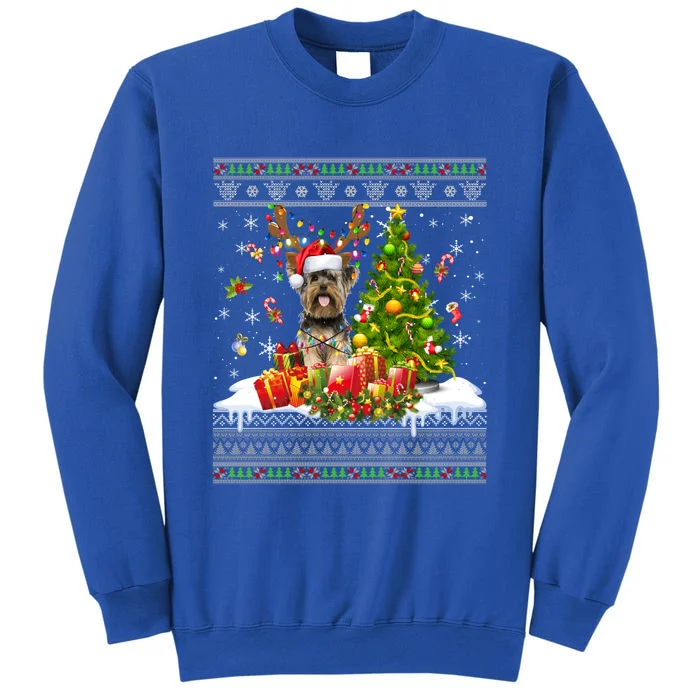 Funny Christmas Lights Yorkie Dog Funny Xmas Ugly Sweater Gift Tall Sweatshirt