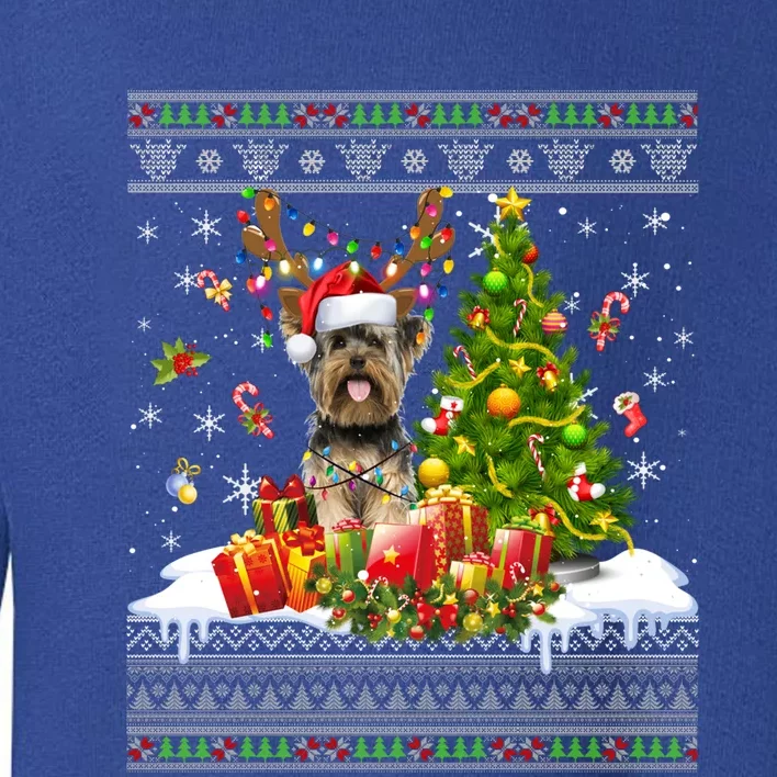 Funny Christmas Lights Yorkie Dog Funny Xmas Ugly Sweater Gift Toddler Sweatshirt