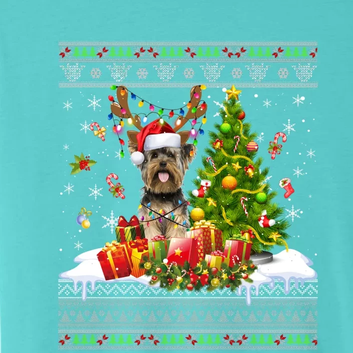 Funny Christmas Lights Yorkie Dog Funny Xmas Ugly Sweater Gift ChromaSoft Performance T-Shirt