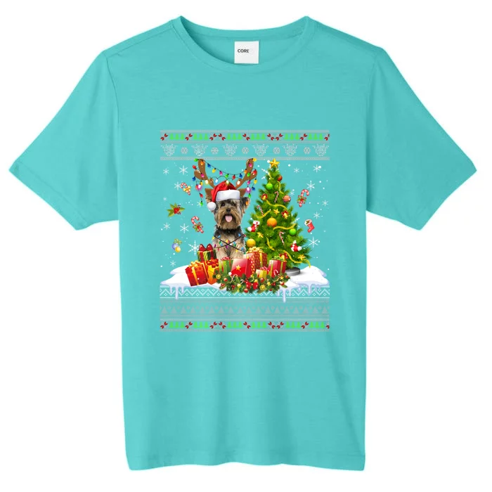 Funny Christmas Lights Yorkie Dog Funny Xmas Ugly Sweater Gift ChromaSoft Performance T-Shirt