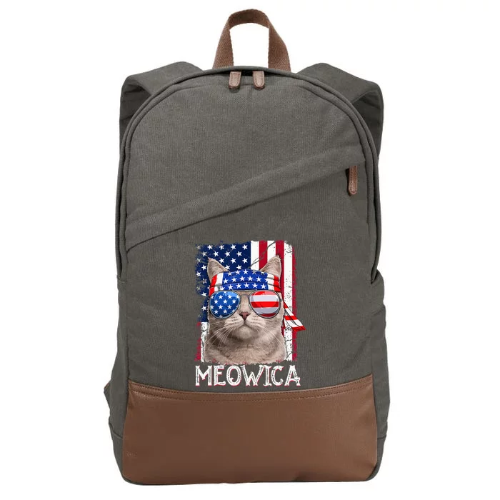 Funny Cat Lover 4th Of July Meowica American Flag Cotton Canvas Backpack