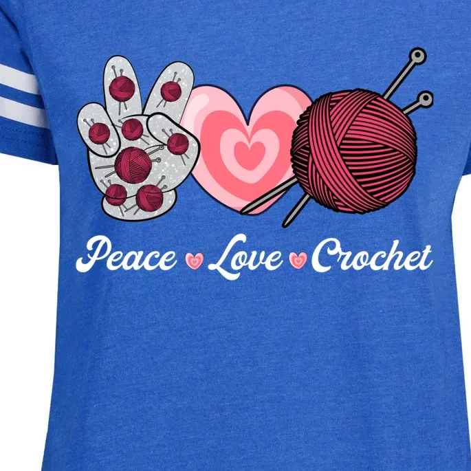 Funny Crocheting Lover Gift Peace Love Crochet Great Gift Enza Ladies Jersey Football T-Shirt