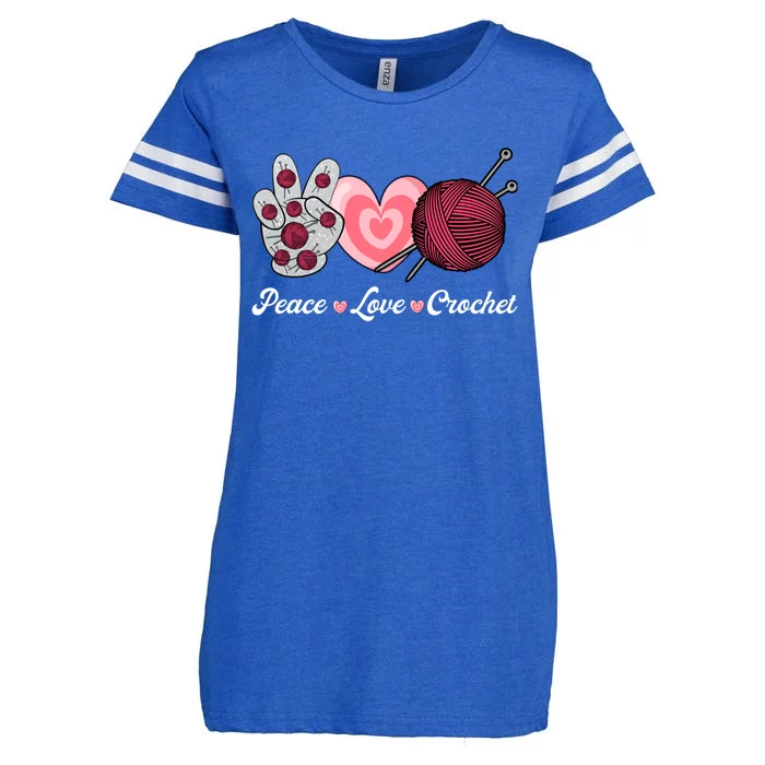 Funny Crocheting Lover Gift Peace Love Crochet Great Gift Enza Ladies Jersey Football T-Shirt