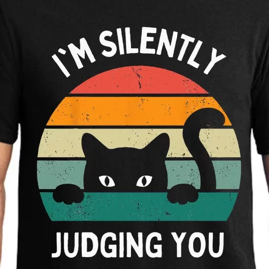 Funny Cats Lover Gifts I'm Silently Judging You Black Cat Pajama Set