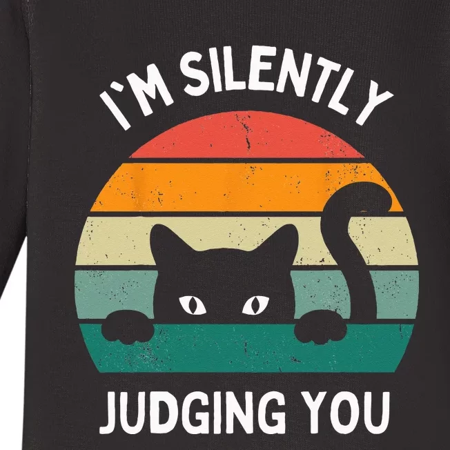 Funny Cats Lover Gifts I'm Silently Judging You Black Cat Baby Long Sleeve Bodysuit