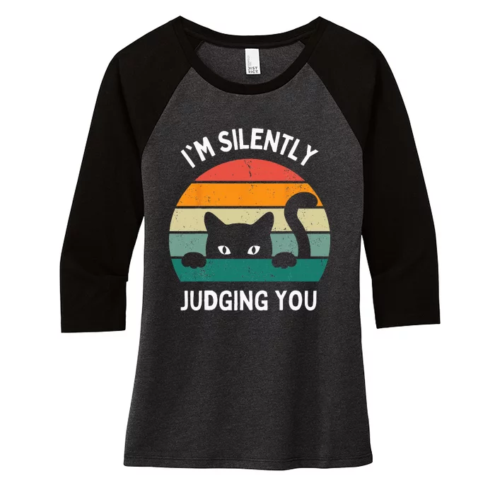 Funny Cats Lover Gifts I'm Silently Judging You Black Cat Women's Tri-Blend 3/4-Sleeve Raglan Shirt