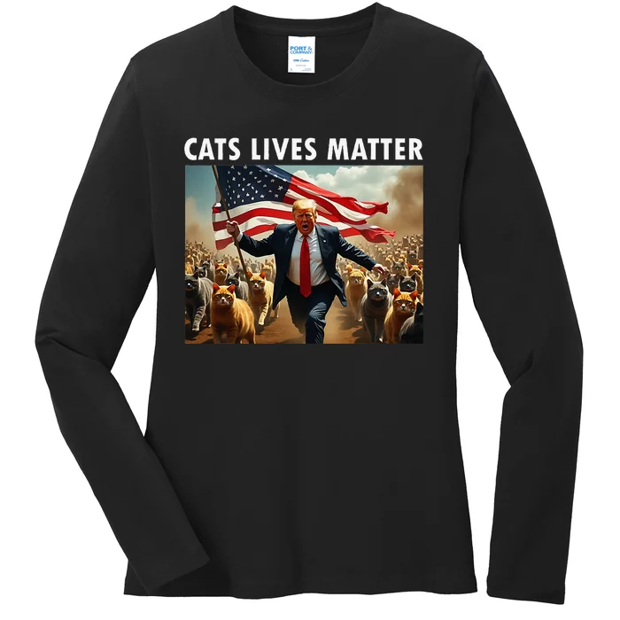 Funny Cat Lives Matter Pres Election 2024 Cats Dogs Pets Ladies Long Sleeve Shirt