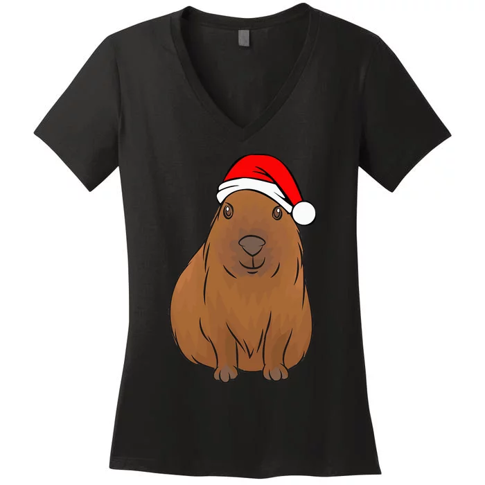 funny Capybara Lover Cute Christmas Capybara Women's V-Neck T-Shirt