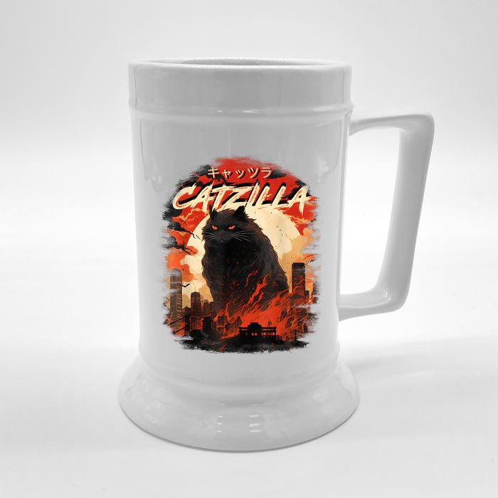 Funny Cat Lover Catzilla Cat Humor Cat Front & Back Beer Stein