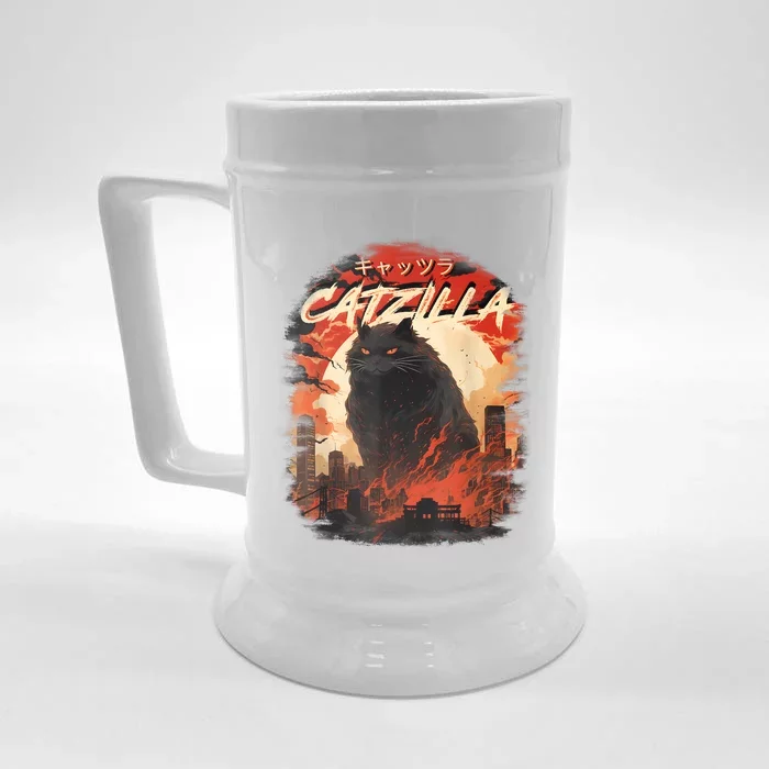 Funny Cat Lover Catzilla Cat Humor Cat Front & Back Beer Stein