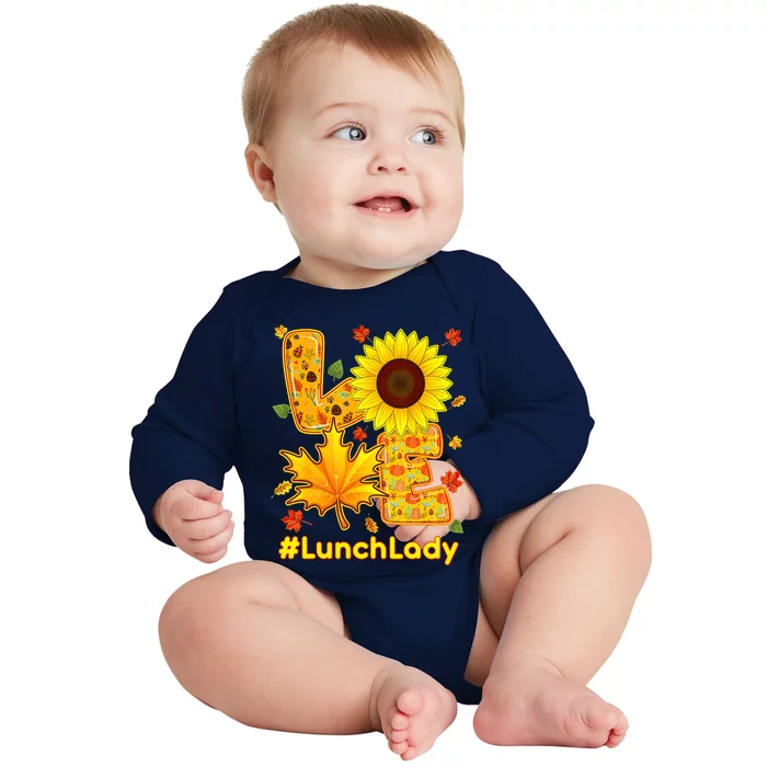 Funny Cute Love Lunch Lady Thanksgiving Autumn Fall Sunflower Baby Long Sleeve Bodysuit