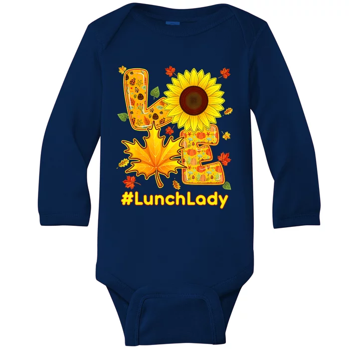 Funny Cute Love Lunch Lady Thanksgiving Autumn Fall Sunflower Baby Long Sleeve Bodysuit