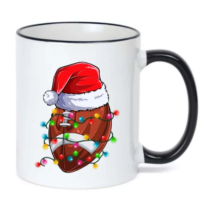 Football Christmas Lights Santa Hat Xmas Football Lover Gift Black Color Changing Mug