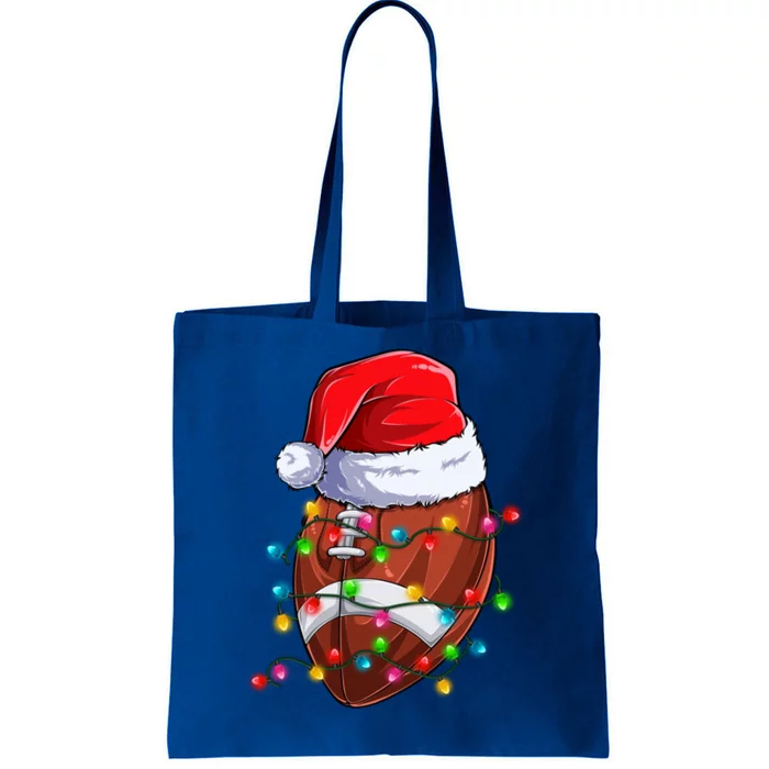 Football Christmas Lights Santa Hat Xmas Football Lover Gift Tote Bag