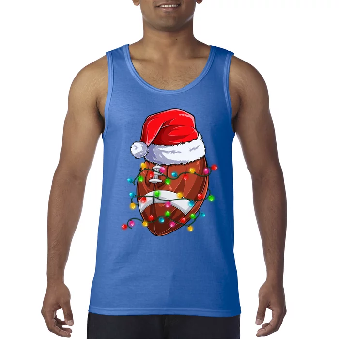 Football Christmas Lights Santa Hat Xmas Football Lover Gift Tank Top