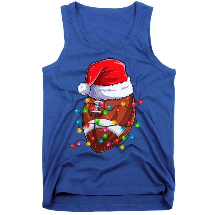 Football Christmas Lights Santa Hat Xmas Football Lover Gift Tank Top