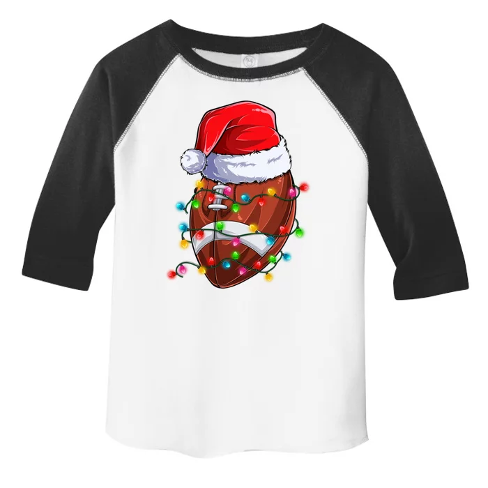 Football Christmas Lights Santa Hat Xmas Football Lover Gift Toddler Fine Jersey T-Shirt