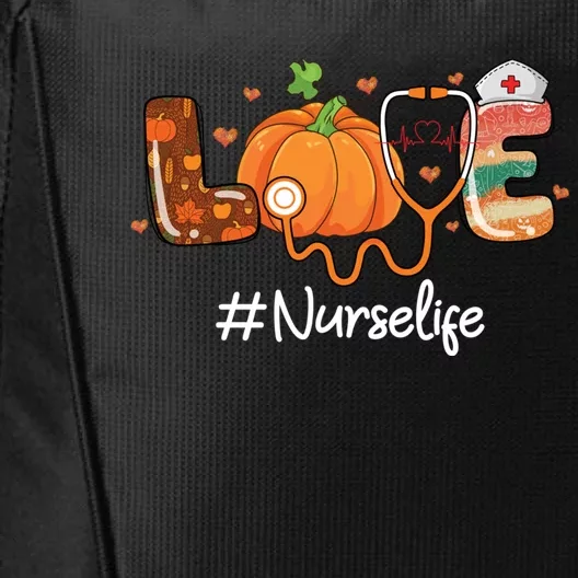 Funny Cute Love Nurse Life Pumpkin Fall Autumn Thanksgiving Nursing Gift City Backpack