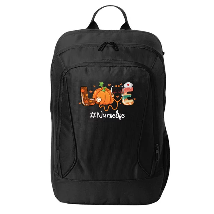 Funny Cute Love Nurse Life Pumpkin Fall Autumn Thanksgiving Nursing Gift City Backpack