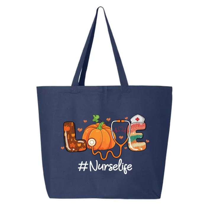 Funny Cute Love Nurse Life Pumpkin Fall Autumn Thanksgiving Nursing Gift 25L Jumbo Tote