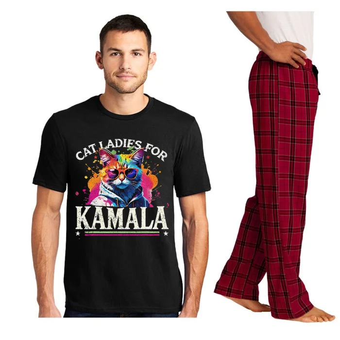 Funny Cat Ladies For Kamala 2024 Hipster Cat For Harris Pajama Set