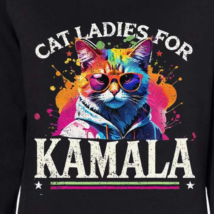 Funny Cat Ladies For Kamala 2024 Hipster Cat For Harris Womens California Wash Sweatshirt