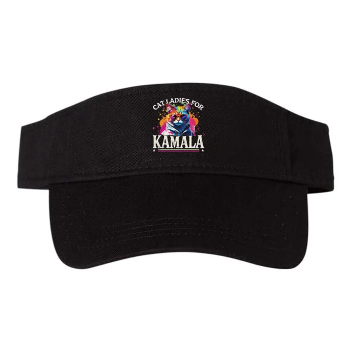 Funny Cat Ladies For Kamala 2024 Hipster Cat For Harris Valucap Bio-Washed Visor