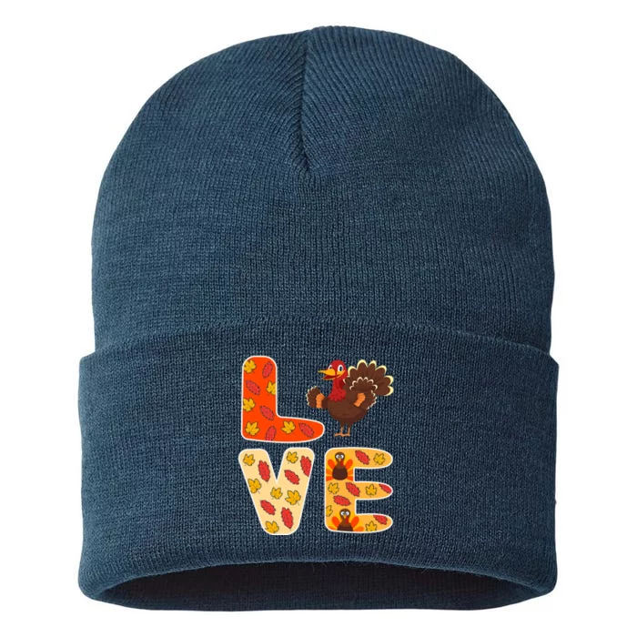 Funny Cute Love Thanksgiving Happy Thanksgiving Turkey Sustainable Knit Beanie