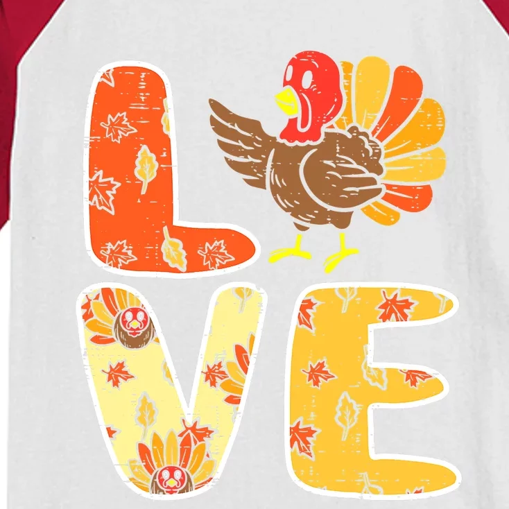 Funny Cute Love Turkey Leaves Autumn Fall Thanksgiving Kids Colorblock Raglan Jersey