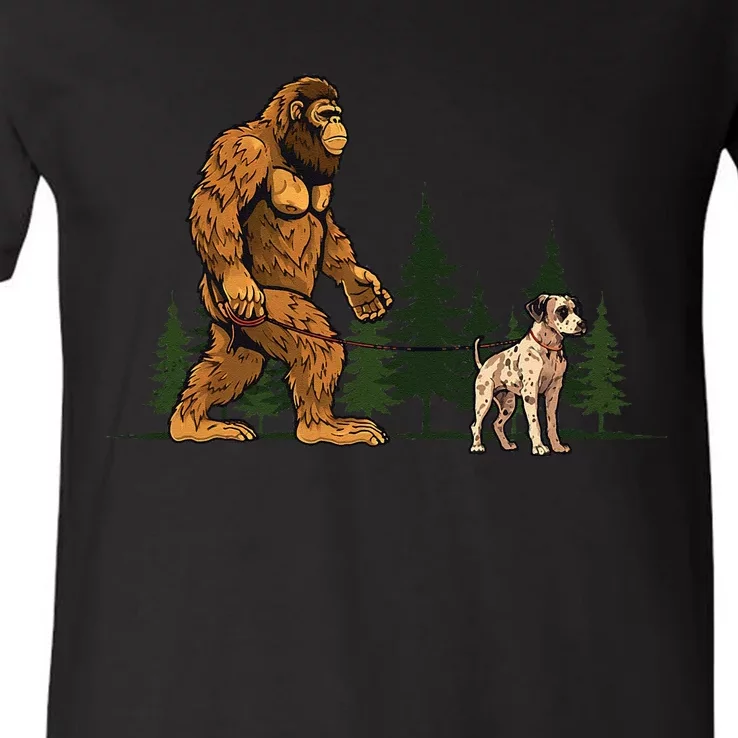 Funny Catahoula Leopard Bigfoot Dog Walking Dog Mom Dad V-Neck T-Shirt