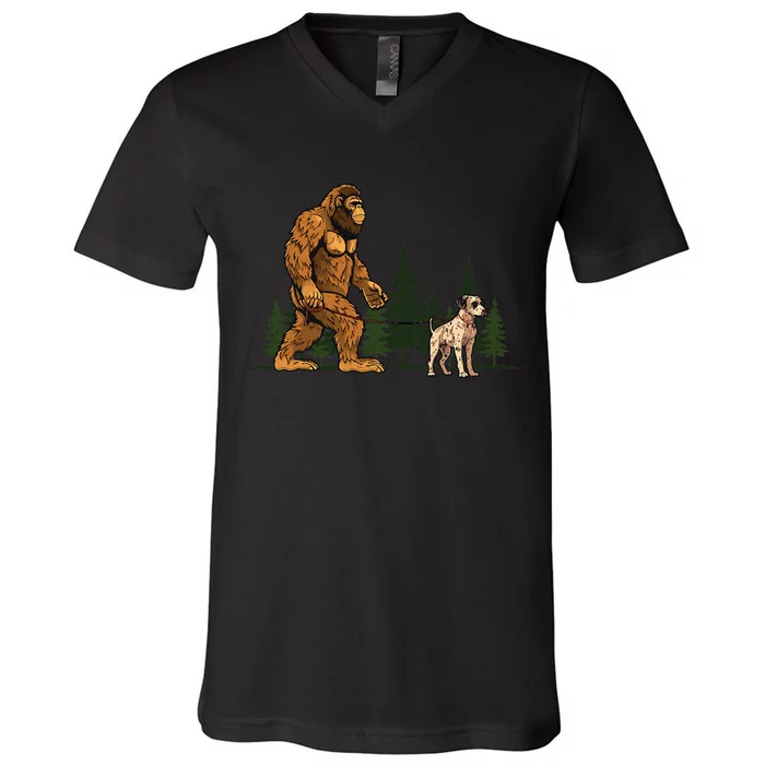 Funny Catahoula Leopard Bigfoot Dog Walking Dog Mom Dad V-Neck T-Shirt