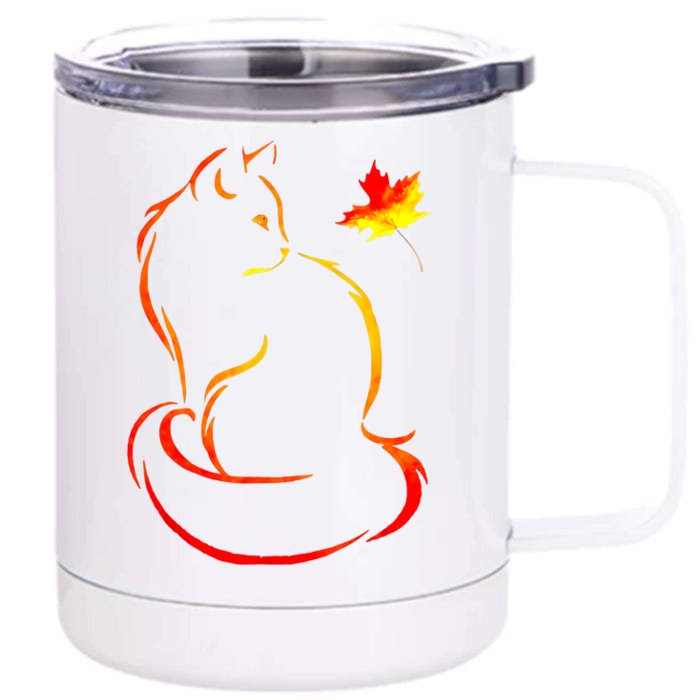 Funny Cat Leaf Fall Hello Autumn For Cute Kitten Front & Back 12oz Stainless Steel Tumbler Cup