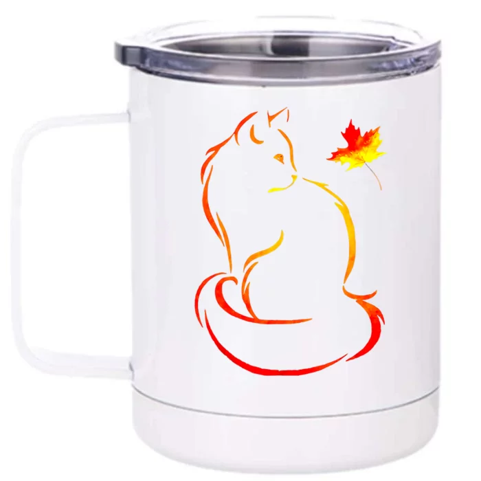 Funny Cat Leaf Fall Hello Autumn For Cute Kitten Front & Back 12oz Stainless Steel Tumbler Cup